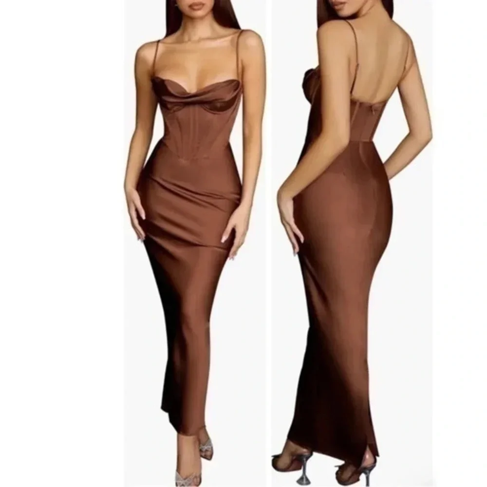 house of cb reva satin gathered corset dress House Of Cb Reva Satin Gathered Corset Dress In Black